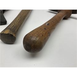 Post-War military type fireman's axe impressed 'PERKS 1953/54' with additional indistinct mark probably WD arrow, ash handle L39cm; and another stonemason's(?) double headed axe with mallet shaped shaft (2)