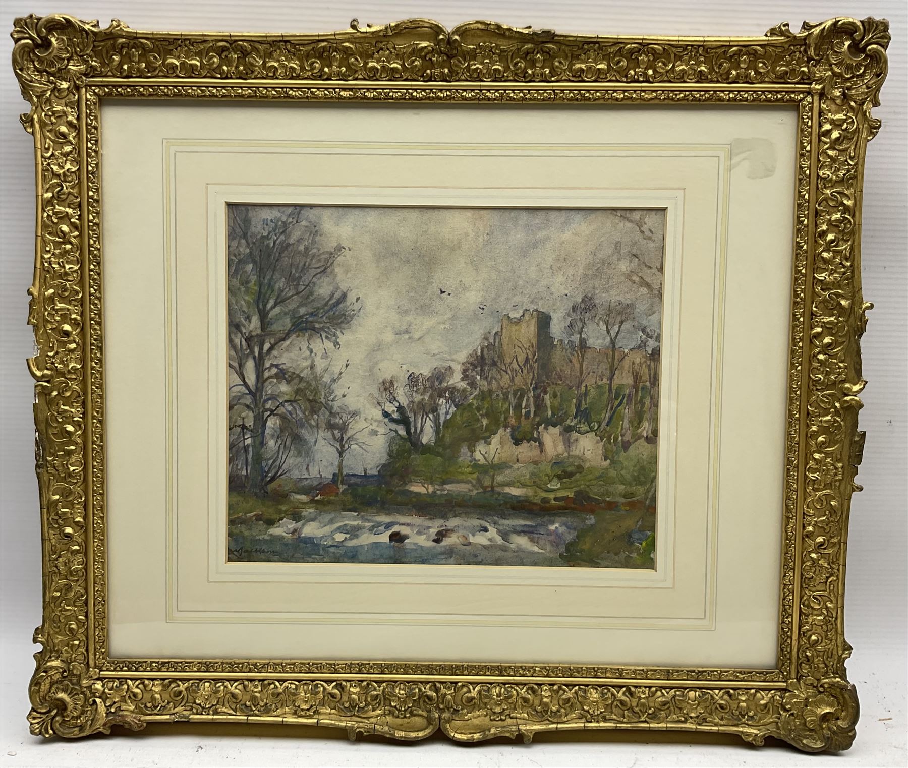 Frederick William Jackson (Staithes Group 1859-1918): Castle Ruin by the Riverside, watercolour signed 20cm x 24cm
