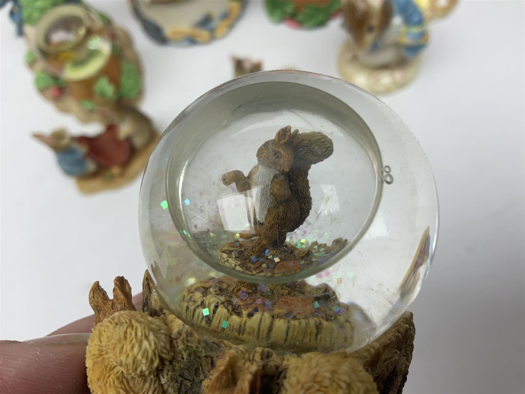 Twelve Border Fine Arts The World of Beatrix Potter and Peter Rabbit Collection figures, including Musical Tailor of Gloucester, Peter Rabbit with Miniature Waterball, Peter Hid in a Flowerpot trinket box, Jemima Puddle Duck with Herbs and Gentleman Mouse, etc