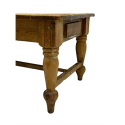 Traditional pine and pitch pine rectangular dining table, plank top, single end drawer