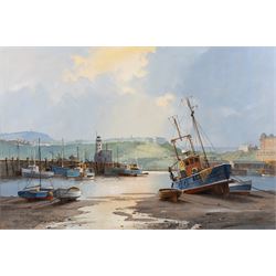 Don Micklethwaite (British 1936-): Scarborough Harbour in Sun, oil on canvas signed 50cm x 75cm 