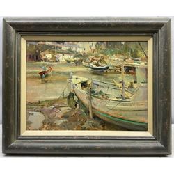 David Jan Curtis (British 1948-): 'Harbour Study - Abersoch' Wales, oil on board signed and dated '91, titled verso with personal dedication from the artist to Shirley Rigg, wife of Jack Rigg 29cm x 39cm 
Provenance: from the collection of the artist Jack Rigg (1927-2023)