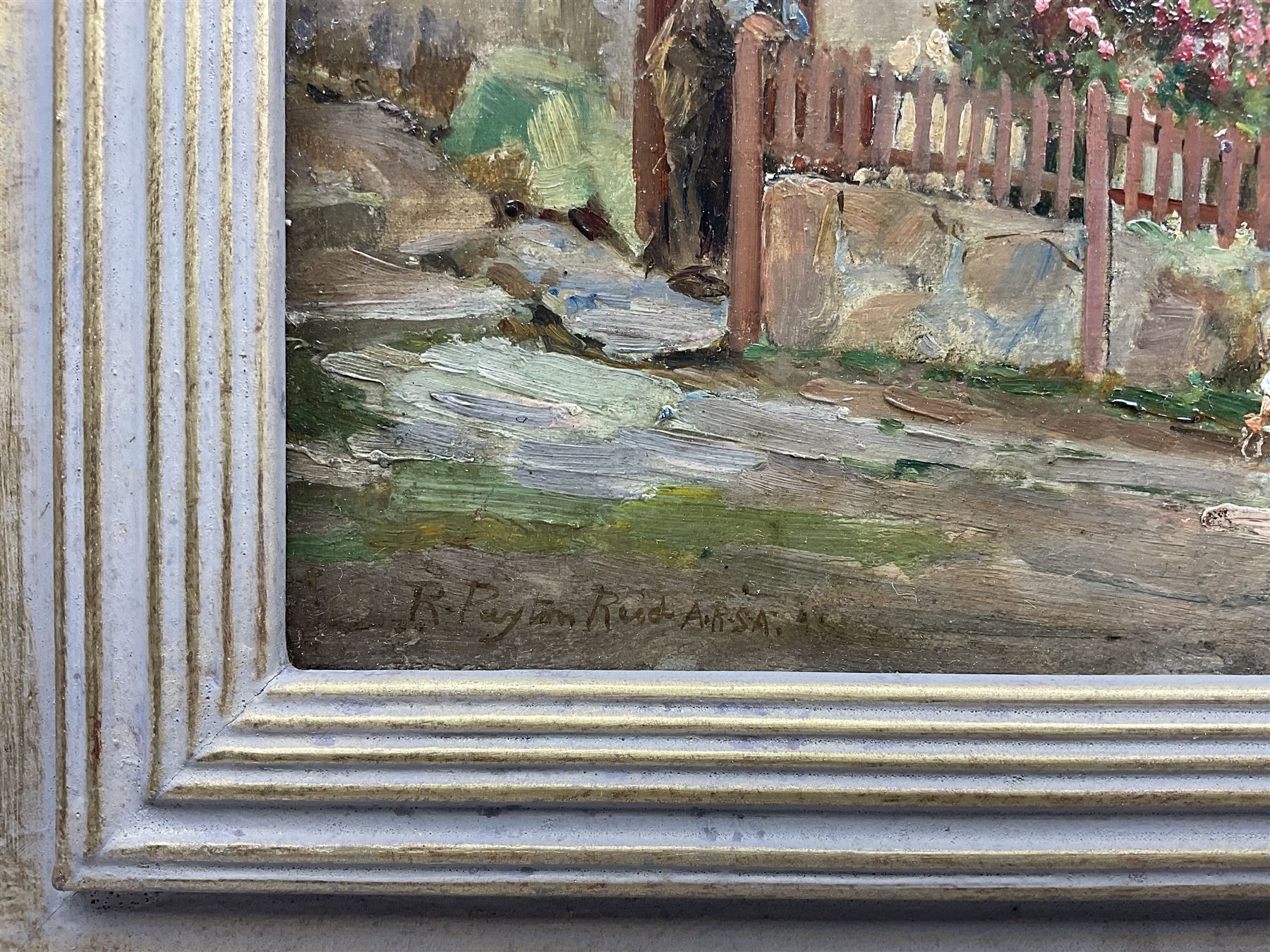 Robert Payton Reid (Scottish 1859-1945): 'A Cottage near Dartmoor - Lustleigh', oil on board signed, titled verso 24cm x 35cm 
Provenance: exh. Forrest McKay, Edinburgh, June 1990, label verso; from the artist's daughter