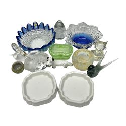 Two glass bowls by Humppila, Finland, together with Swedish glass paperweight, two wedgewood paperweights and other collectables 