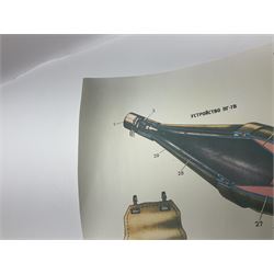 Seven small posters comprising five Soviet military/space programme related subjects including weapon sections; and two reproduction British WW2 recruitment type posters; all unframed (7)