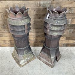 Pair of Victorian terracotta crown top chimney pots