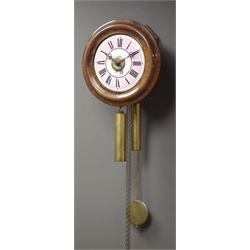  20th century circular beech cased Postman's alarm clock, D27cm  