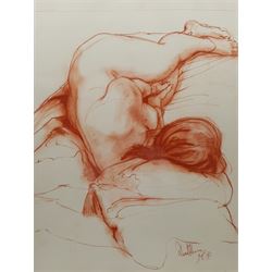 David Fisher (British 1963-): Sleeping Nude, sanguine signed and dated '98, 63cm x 47cm