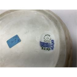 Pair of Royal Copenhagen bowls modelled as baskets and mounted with lobsters, model no 3498 and 3277, with painted and printed marks beneath, largest D19cm