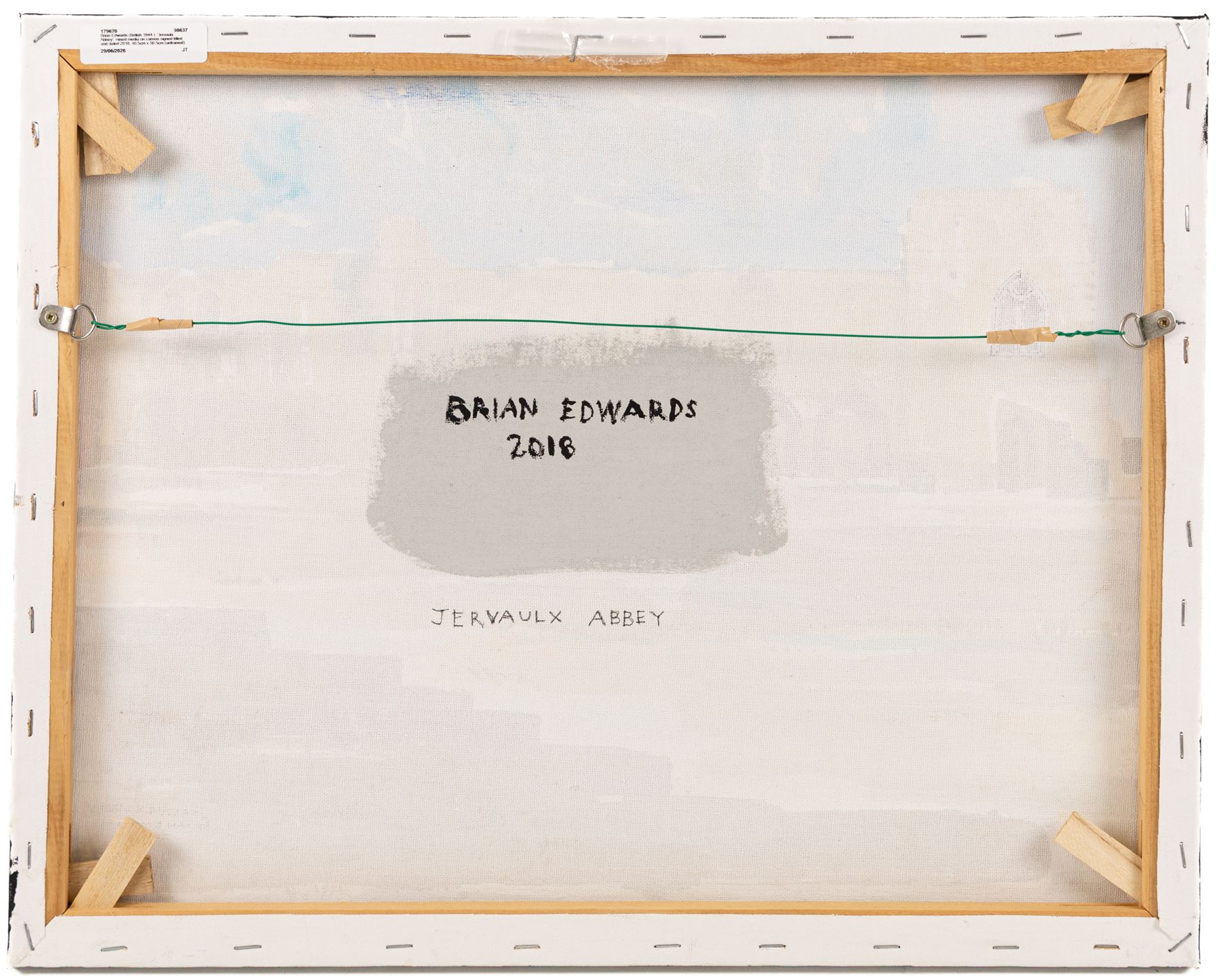 Brian Edwards (British 1944-): 'Jervaulx Abbey', mixed media on canvas signed titled and dated 2018, 40.5cm x 50.5cm (unframed)
Notes: Dr Brian Edwards is Emeritus Professor of Architecture at ECA Edinburgh University. He is the author of the book ‘Understanding Architecture through Drawing’, has exhibited at the Edinburgh Festival, the RSA and architecture section of the RA Summer Exhibition. As a retired architect, his paintings explore the interface between art and architecture