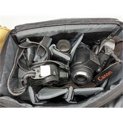 Canon EOS-1 camera body, Canon EOS-1N camera body, Tamron and Sigma camera lenses, two tripods, camera bags and various other accessories 