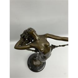 Bronze figure of a nude female holding a vine, after 'H. Frishmuth', with foundry mark on socle base, H38cm
