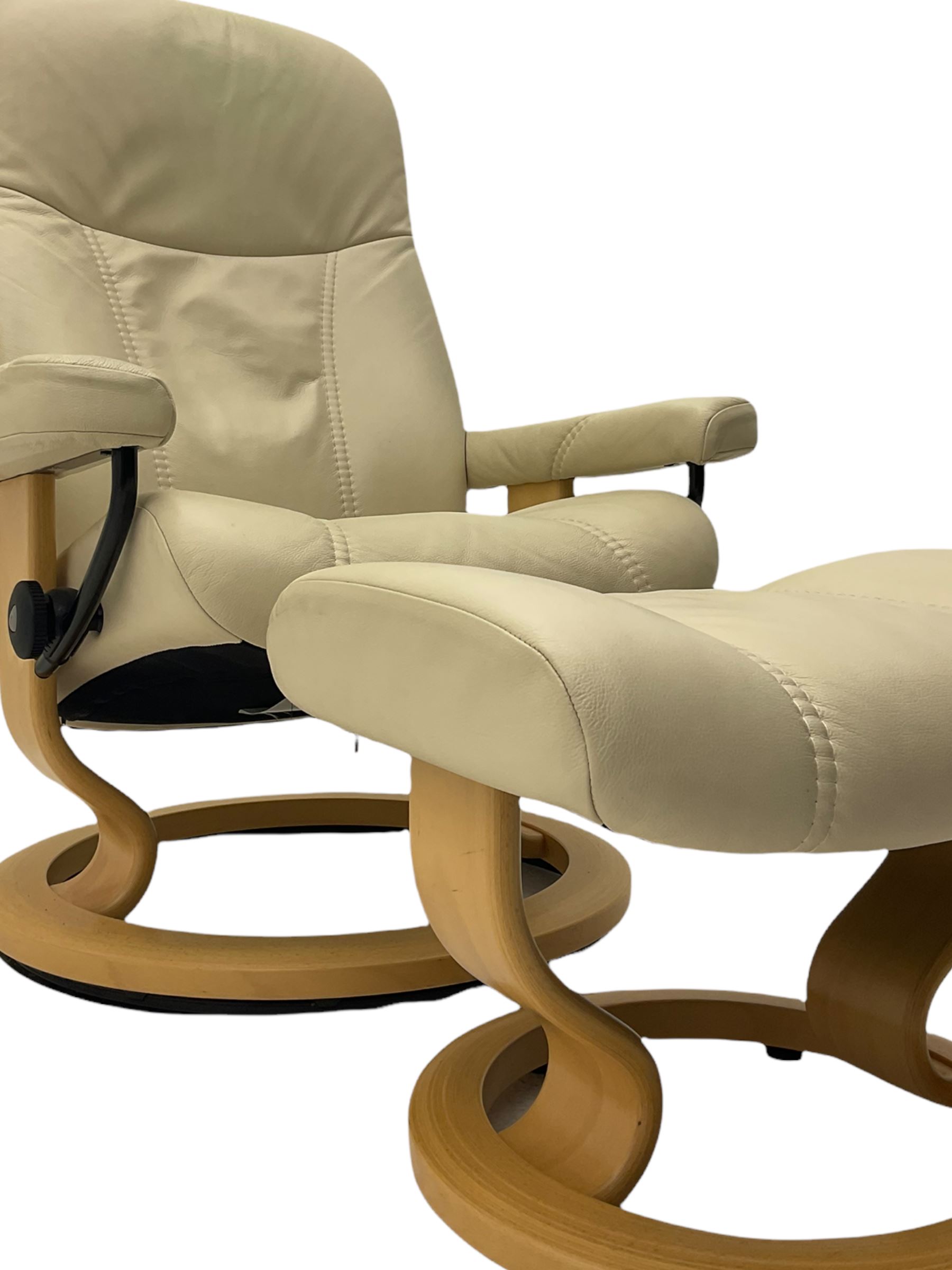 Ekornes - Stressless armchair upholstered in cream leather with matching footstool 
