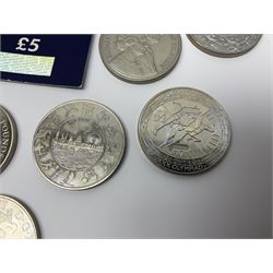 Queen Elizabeth II twenty four five pound coins including ‘Olympic Countdown’ 2009, 2010, 2011 and 2012, and 2017 ‘Sapphire Jubilee’ and ‘HRH Prince Philip Retirement’ coins on Change Checker cards etc 