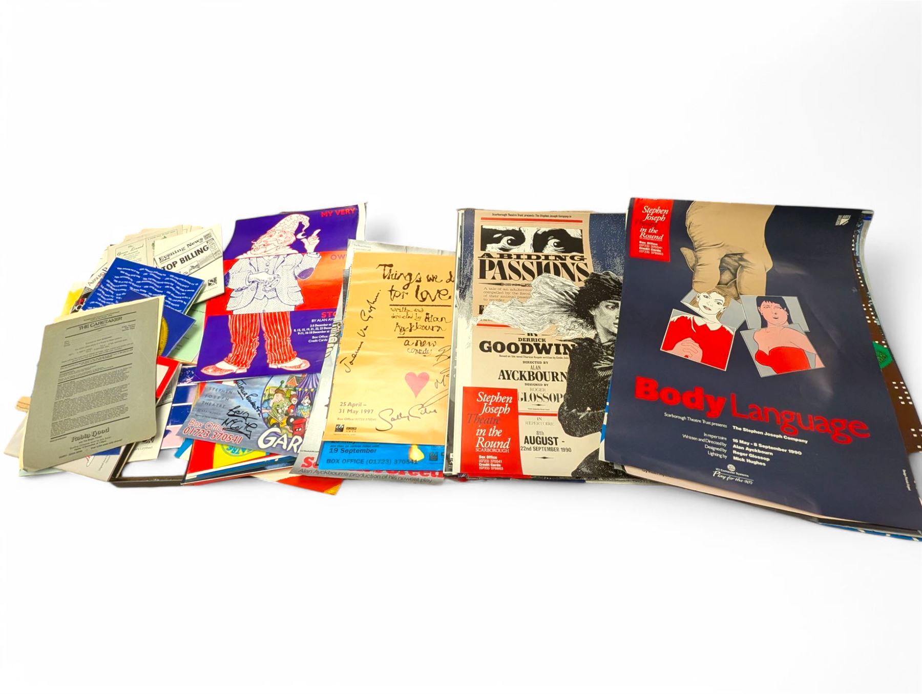 Approximately 50 Stephen Joseph Theatre posters, including several signed examples with signatures of Alan Ayckbourn and cast members, together with theatre programmes and other ephemera