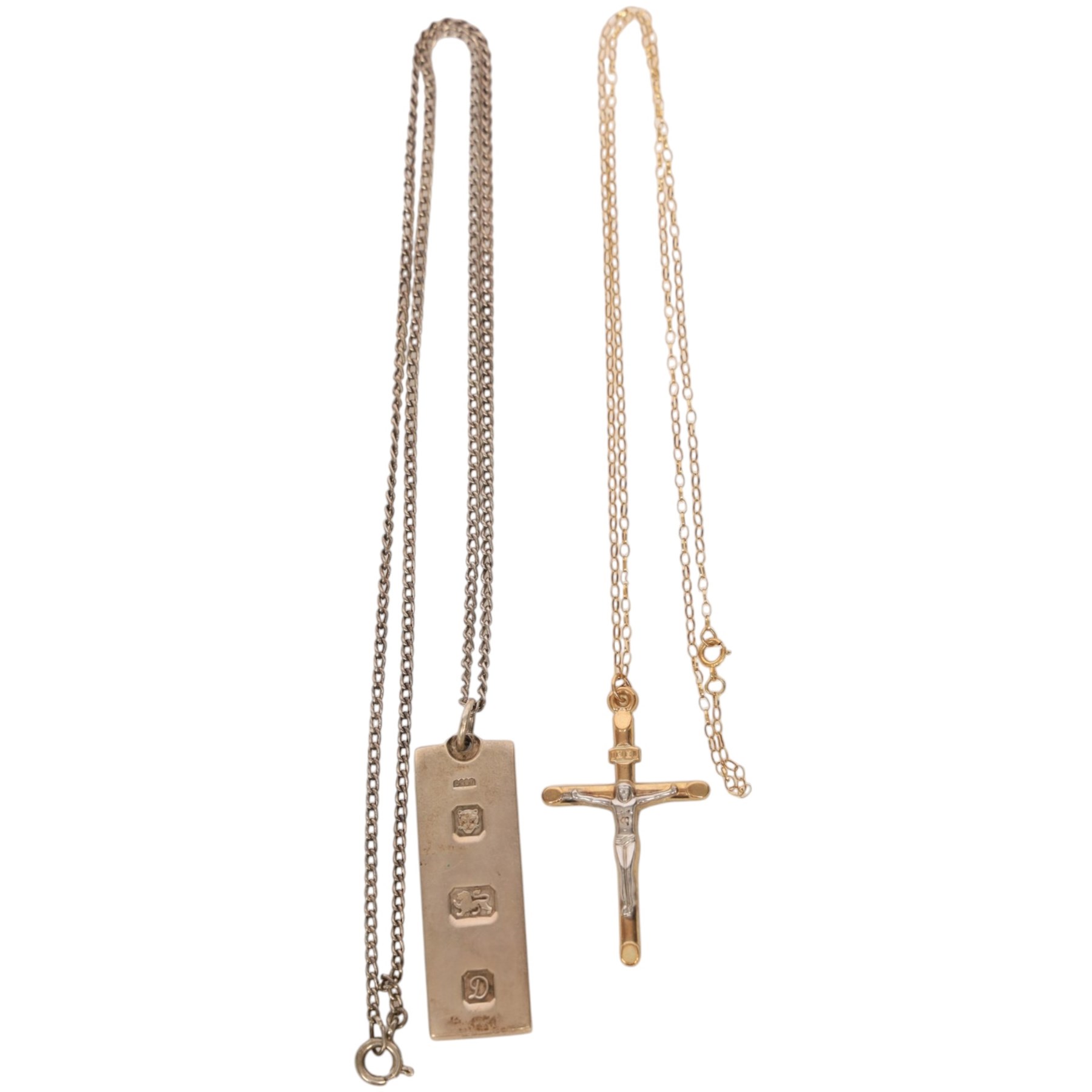 9ct gold jewellery, including paste set signet ring, star pendant and three single earrings, 18ct gold single hoop earrings, pair of gold on silver cufflinks and a silver ingot and chain  
