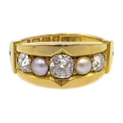 18ct gold diamond and pearl ring by Michael Joseph Goldsmith, Birmingham 1883  