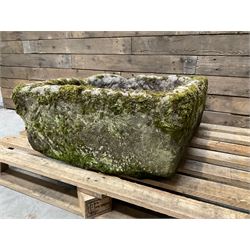 Large 19th century square weathered stone trough 