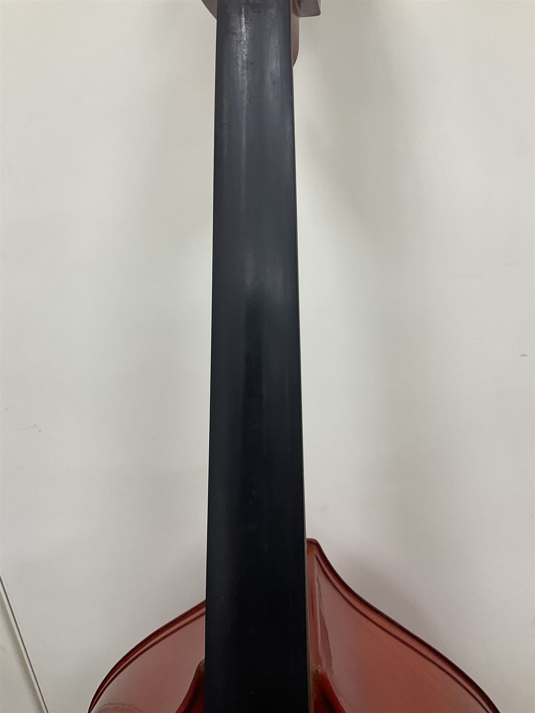 Contemporary 3/4 Double Bass, Body height bottom to shoulder 110cm, With steel tuning pins and ebonised fingerboard, no strings, bridge, tail piece, or endpin Although called a 3/4 size bass, this size is recognised as a regular sized Double Bass 
