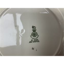 Royal Doulton part dinner service in Old Leeds Sprays pattern,  to include cheese dome, teapot and stand, egg cups etc, together with a selection of floral doilies.  