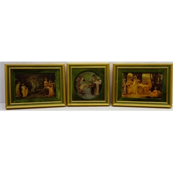 Domestic Scenes, three Victorian convex crystoleums 15.5cm x 24cm & D18cm (3)  