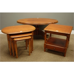  Irish McDonagh Kelso Richhill cherry oval coffee table, matching nest and lamp table with drawer (3)  