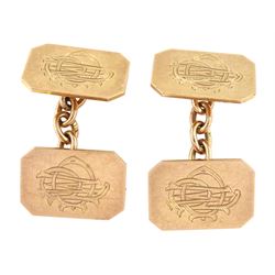 Pair of 9ct gold cufflinks, with engraved initials, Birmingham 1927