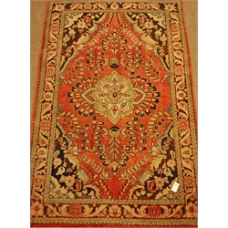  Persian Hamadan red ground rug, floral design with repeating border, 215cm x 131cm  