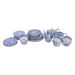 Copeland Spode Italian pattern part tea service, including teapot, six cups and ten saucer...