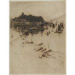 Frank Henry Mason (Staithes Group 1875-1965): Scarborough and the Herring Fleet, dry point etching signed in pencil 23cm x 17.5cm  Provenance: from the estate of Christine Dexter and by descent from the artist's sister Eleanor Marie (Nellie)