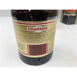 Drambuie Liqueur 75cl 40% vol, together with Dekuyper cherry brandy 1 litre 24% G.L, Dekuyper Peach Brandy 1 litre 24% G.L and six miniature singapore slings 17.5% vol 50ml