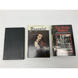 Fourteen books on violins and violin makers including Henley William: Universal Dictionary of Violin and Bow Makers. Five volumes. 1959/60. All first editions with dustjackets; Jalovec Karel: Encyclopaedia of Violin Makers. Two volumes. 1968. Vol.1 with d/j; Heron-Allen Ed.: Violin making As It Was, And Is. Two copies 1984 & 1991. Both with d/j; Henley W.: Antonio Stradivari. 1961; Fetis F.J.: Anthony Stradivari Celebrated Violin Maker. 1964 facsimile edition; Boyden David D.: catalogue of the Hill Collection of Musical Instruments in the Ashmolean Museum. 1979; and two others (14)