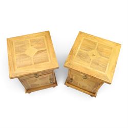 Barker & Stonehouse - pair of contemporary flagstone and mango wood bedside cabinets, inlaid square top over single drawer and cupboard, on bun feet