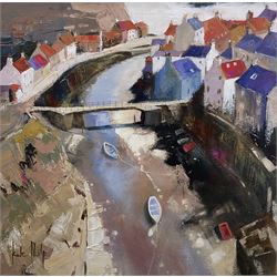 Kate Philp (Scottish 1973-): 'Staithes', acrylic on canvas signed, titled verso 39cm x 38cm