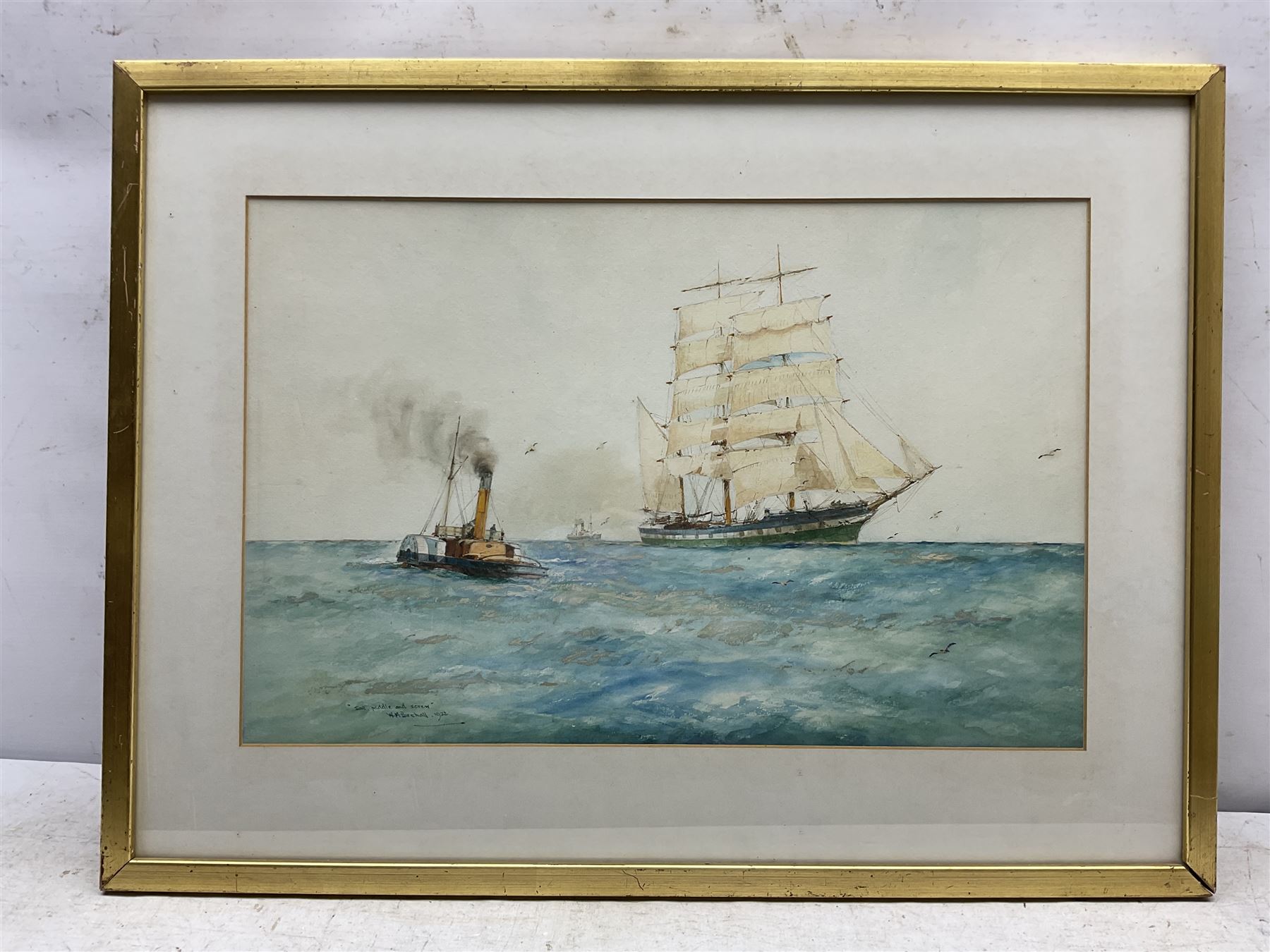William Minshall Birchall (American 1884-1941): 'Sail Paddle and Screw', watercolour signed titled and dated 1922, 33cm x 51cm