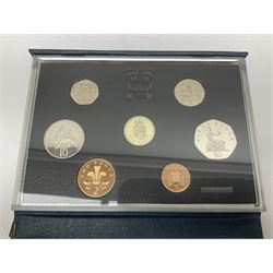 Six The Royal Mint United Kingdom proof coin collections, dated 1983, 1984,1988,1992 including dual dated 1992/1993 EEC fifty pence, 1990 and 1995 , all in blue folders with certificates