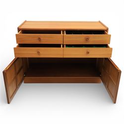 Nathan - 'Squares' pair of sideboards, rectangular top over four short drawers, above signature square panelled cabinet doors on a recessed plinth base