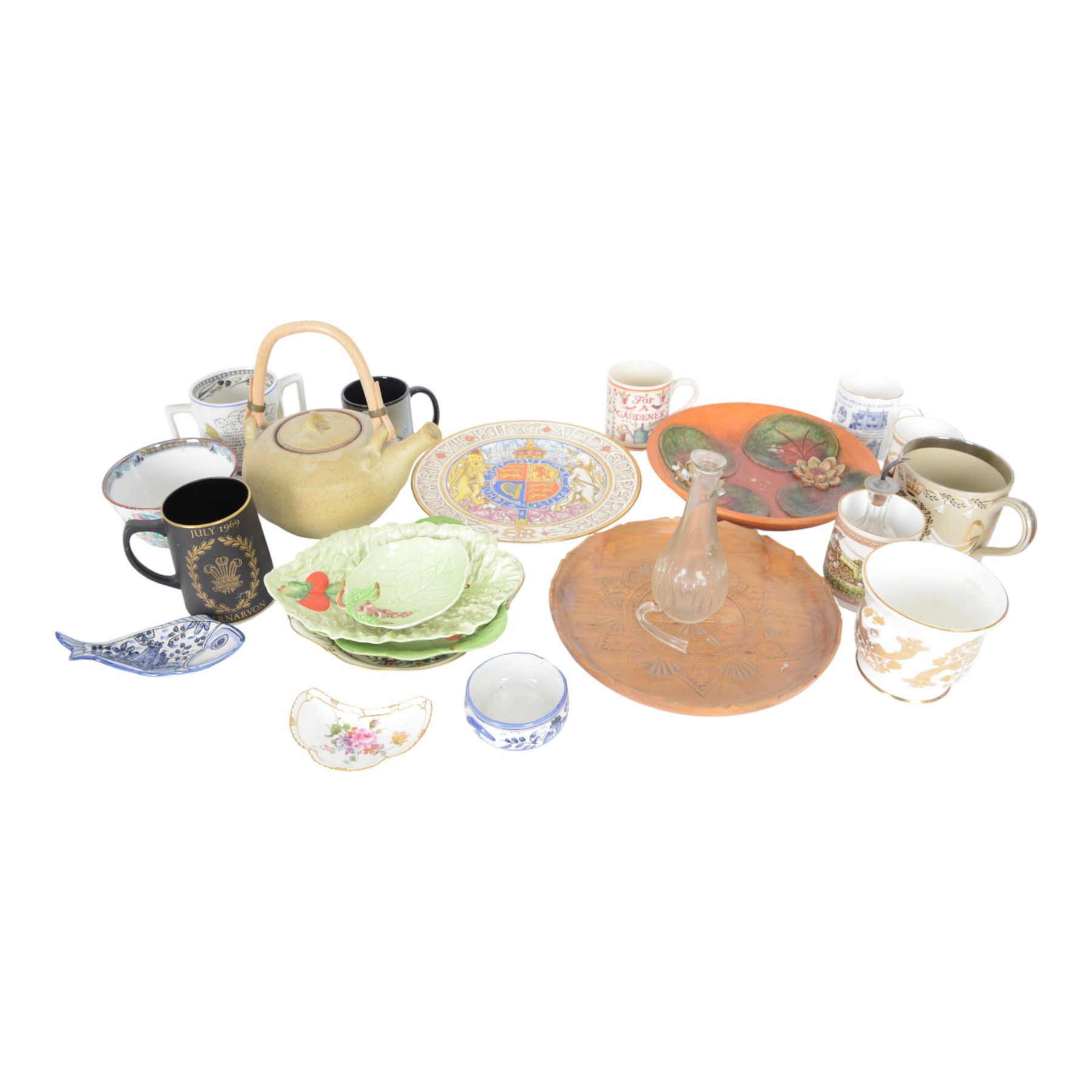 Carlton Ware dishes, together with Royal Crown Derby trinket dish, studio pottery teapot and other collectables 