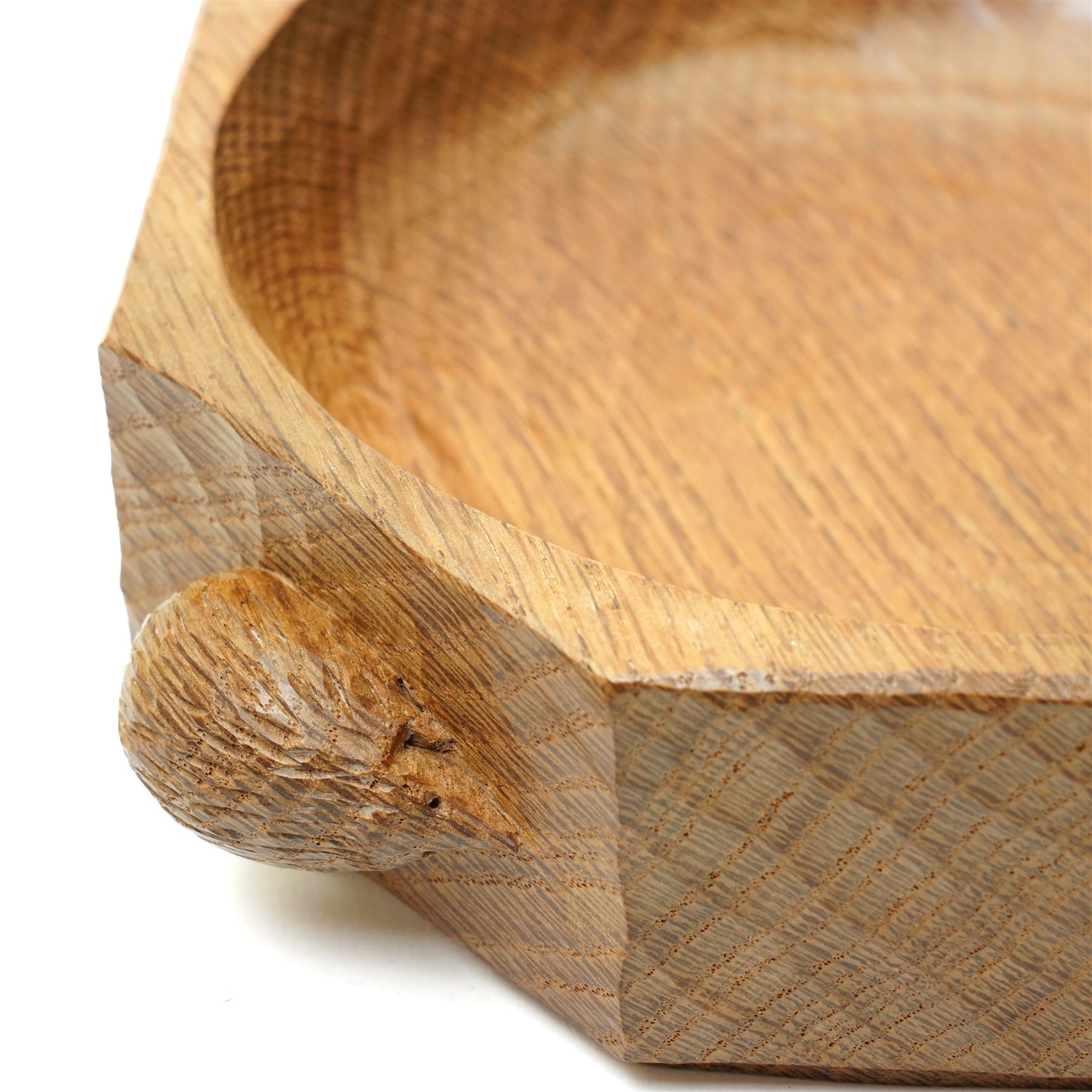 Hedgehogman - oak adzed octagonal bowl, on short foot, with carved hedgehog signature, by Nick Hill of Northallerton