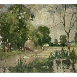 Francis G Wood (British exh.1906-1907): 'Cherwell Messopotamia', oil on canvas laid on board unsigned, old title label verso 19cm x 21cm (unframed)
Provenance: part of a collection from the artist's family. Francis was Headmaster of the Penzance School of Art, taking over from William Henry Knight in 1916. For four years he built it up successfully and was highly respected for being one of the 'best art teachers in the West of England'.  