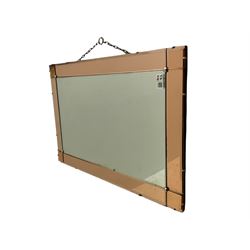 Late 20th century 'Coca Cola' style mirror (64cm x 89cm), and a 20th century frameless mirror (44cm x 67cm)