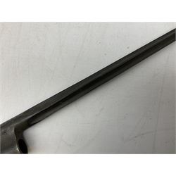 British Pattern 1876 socket bayonet with 43cm steel triangular blade L52cm overall; another socket bayonet with cruciform blade; No.4 Mk.II spike bayonet in metal scabbard with webbing frog; and 1955 Army jack knife by J.H. Thompson Sheffield (4)