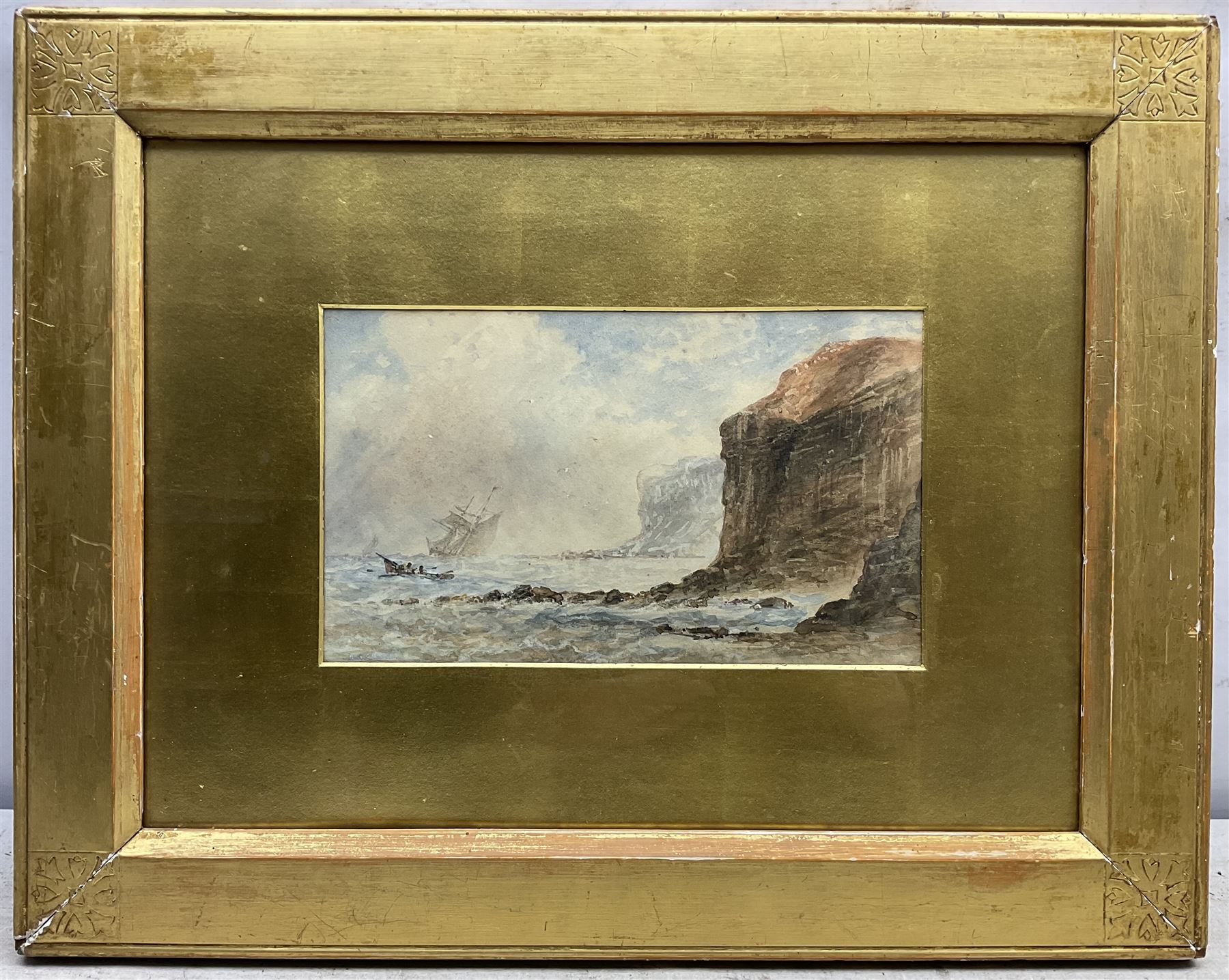 Richard Weatherill (British 1844-1913): Ship and Coble near Saltwick Nab, watercolour signed 15cm x 25cm