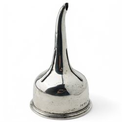 George III silver wine funnel London 1818 Maker William Bateman I, small silver four division toast rack, shell butter dish and two condiments 