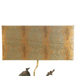 Table lamp, with bronze Tang horse upon the wooden base, H56cm with shade 