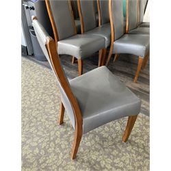 Seventeen walnut finish high back dining chairs, charcoal leather- LOT SUBJECT TO VAT ON THE HAMMER PRICE - To be collected by appointment from The Ambassador Hotel, 36-38 Esplanade, Scarborough YO11 2AY. ALL GOODS MUST BE REMOVED BY WEDNESDAY 15TH JUNE.