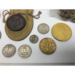 United States of America 1922 peace dollar, 1971 dollar coin, various commemorative crowns, commemorative medallions etc
