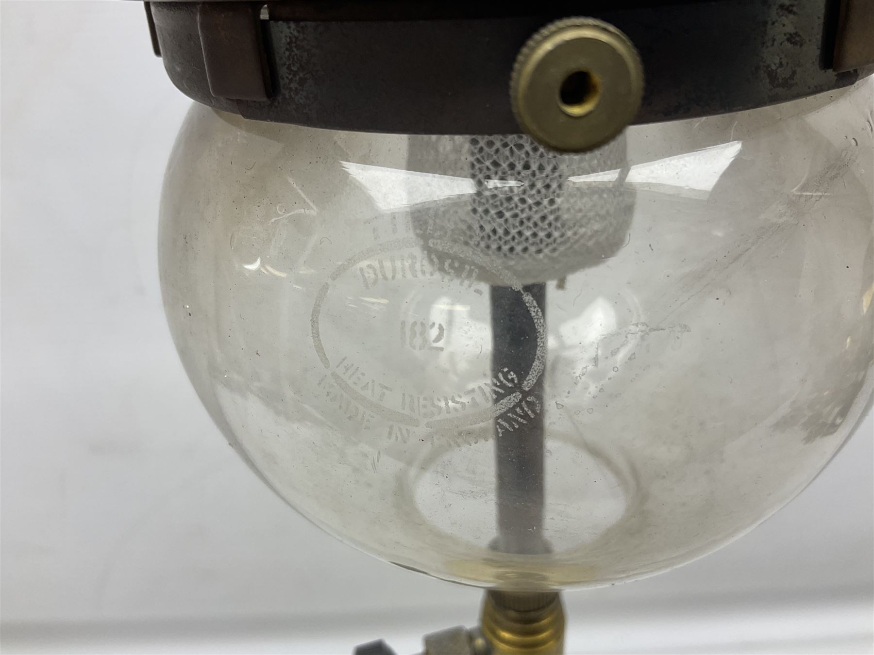 Mid century Tilley Table Model parffin lamp, with Tilley Durosil 182 glass globe shade, H53cm