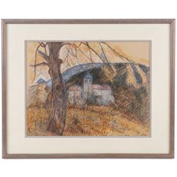 Colette Beleys (French 1911-1998): 'Village de Jougne - Doubs', gouache unsigned, inscribed verso 28cm x 36cm 