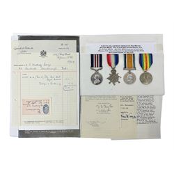 WWI Military Medal awarded to S-3957 Pte. W. Wood Med. Unit R.M. as reported in the London Gazette 14th May 1919 for services at 'the British Offensive 1918 Drocort-Queant Line and subsequent Operations' with archive of research information and original bill of purchase from Spink & Son dated 5/9/1957; together with a WWI group of three medals comprising British War Medal, Victory Medal and 1914-15 Star awarded to 1732 Pte. D. Newton R.A.M.C.